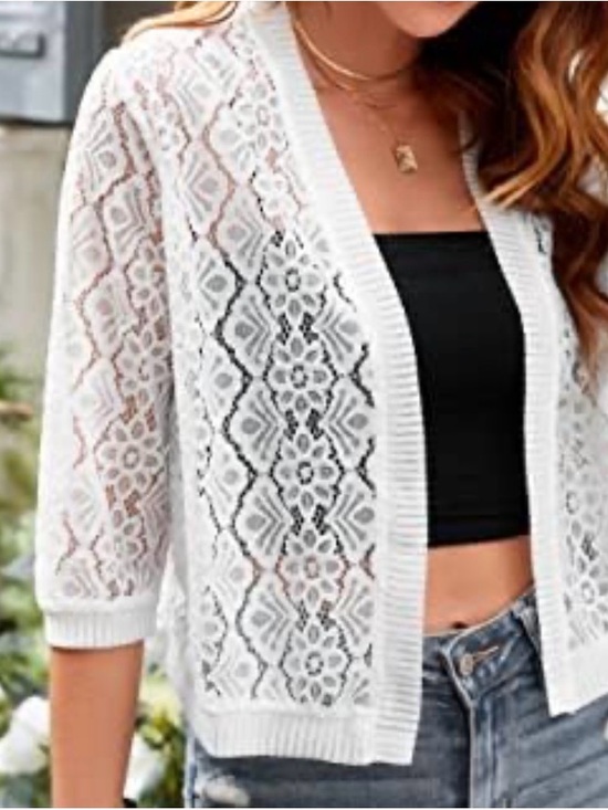 LOFT Sweaters - LOFT White Lace Open-Front Cardigan